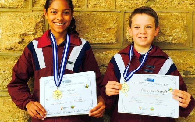 Ethan van der Schyff and Imaan Sydow (Okkie Smuts Primary School, Stanford) represented the  Overberg District at the Western Cape Provincial Spelling Bee 2015 that took place on Saturday, 19 September 2015 at Pelican Park Primary in Grassy Park. Mrs Christien Haxton, their mentor teacher, accompanied them. 33 learners from 11 districts took part. Imaan achieved 5th place and Ethan 7th place out of the 33 participants. We are very proud Okkies!